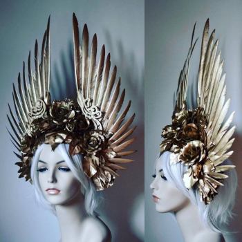 Golden Wings and Roses Headdress