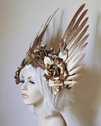 Gold Wings and Roses Headdress - SOLD