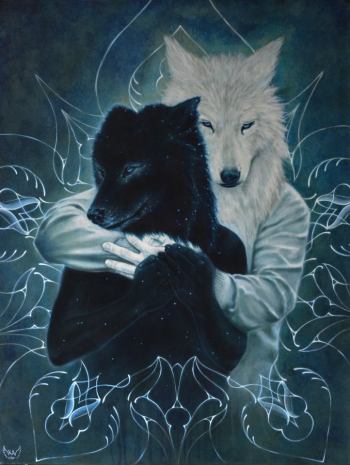 Two Wolves - Alpha & Omega, oil painting by Ka Amorastreya