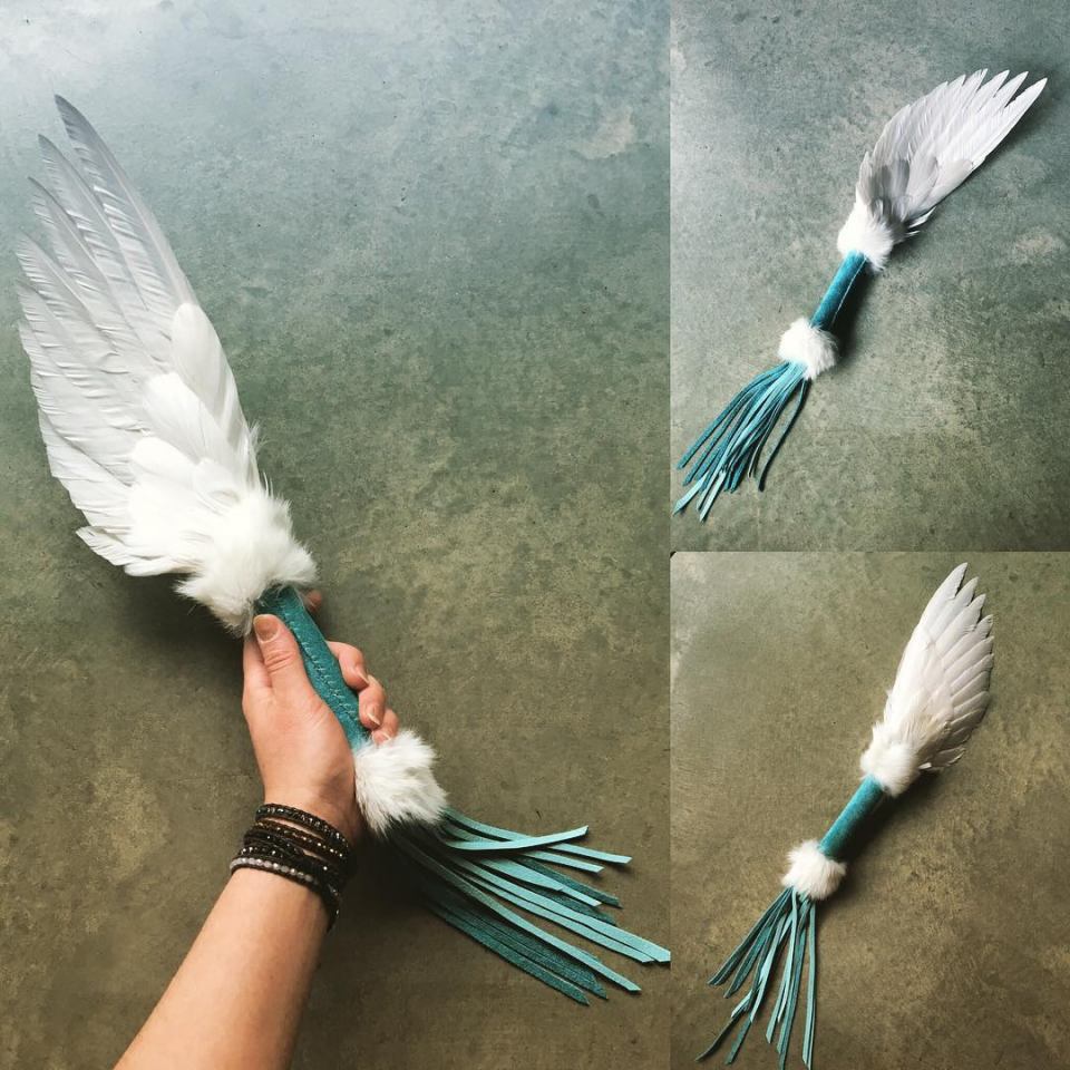Turquoise and White Duck Feather Fan