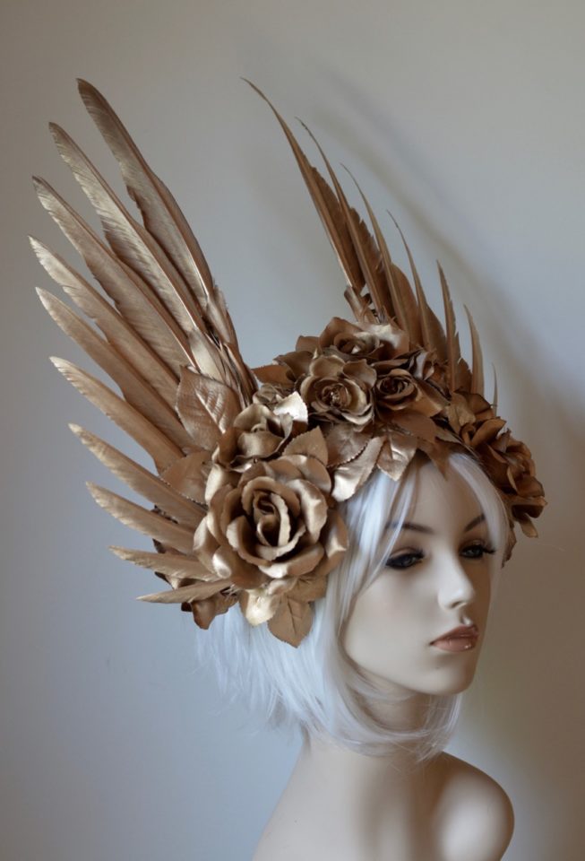 Victory Rose (Gold Wings & Roses) Headdress - Serpentfeathers