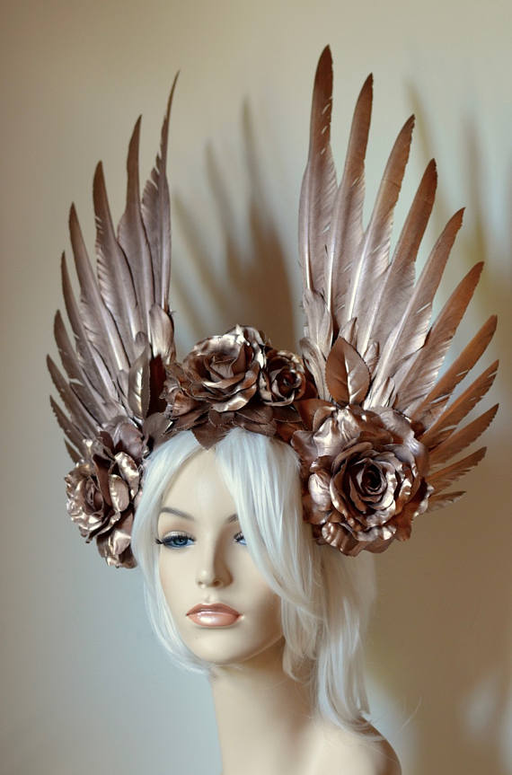 Rose Gold Wings & Roses Headdress - Serpentfeathers