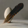 SOLD : Swan Egg and Black Cockatoo Feather - Original painting on panel - 8 x 10 "